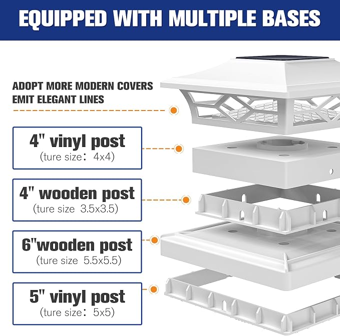 VOLISUN Solar Post Cap Lights: 12 - Pack Outdoor Deck Post Cap Lights White for Dock Fence Waterproof 2 Color Modes,4x4/6x6 Wooden/Vinyl Posts