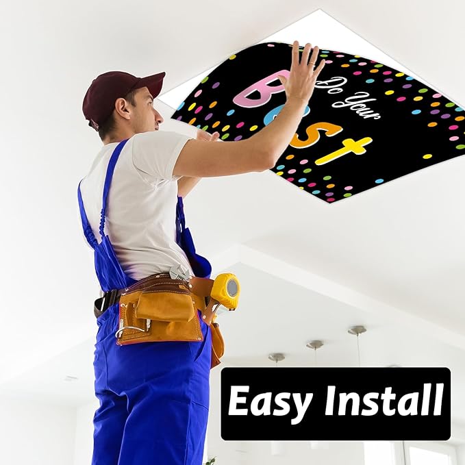 6 Pcs Fluorescent Light Covers with 60 Magnets Decorative for Classroom Ceiling Light 4 x 2 Ft Magnetic Light Cover Filter Easy Install for Office Hospitals Home Drop Ceiling Supplies (Black Confetti)