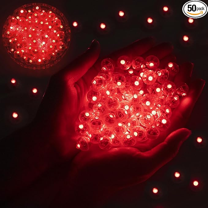 50pcs Balloon Lights Mini LED Lights Round Long Standby Time Ball Lamps for Paper Lantern Birthday Party Christmas Halloween Decoration Red Plastic