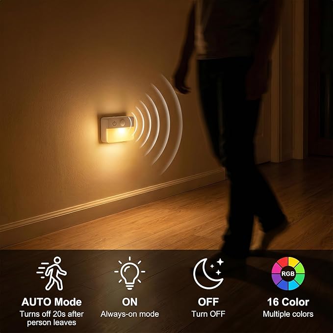 3 Pack Rechargeable Motion Sensor Stair Lights for Indoor, Wireless RGB Battery Operated Night Light, Magnetic Led Stick On Portable Lamp for Step Hallway Closet Under Cabinet Bedroom Kitchen Bathroom