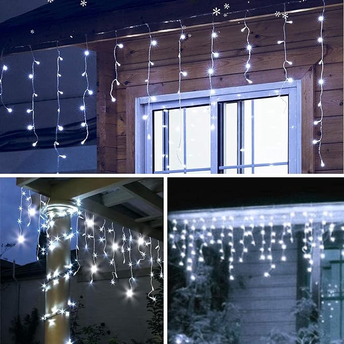 GTSYDING LED Icicle Lights, 16.4FT 216 LEDs 8 Modes Window Curtain Extendable Fairy Christmas Ceiling Dangling Hanging Twinkle Memory Lights for Decorations Outdoor Indoor Cool White, 5M