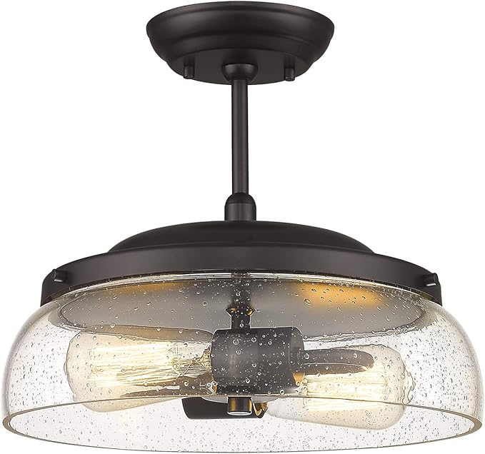 EAPUDUN Semi Flush Mount Ceiling Light, 2-Light Modern Light Fixture with Seeded Glass Shade, Oil Rubbed Bronze Finish for Hallway Corridor Kitchen Bathroom Bedroom Passway, SMA1124-ORB