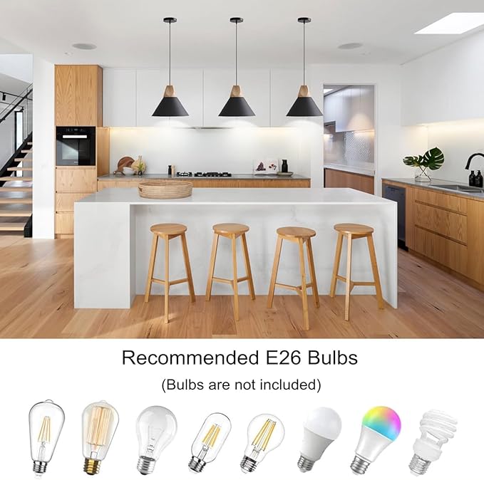 Pendant Light,Solid Wood Ceiling Hanging Lamp,Modern Matte Black Pendant Lighting for Kitchen Island Dining Room Coffee Bar (Black-2 Pack)