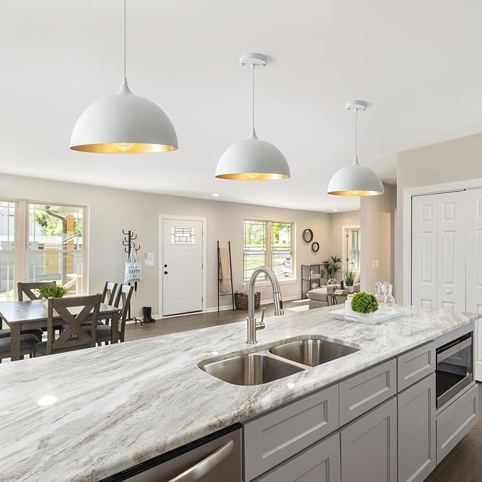 White Pendant Light, 11.8 inches Kitchen Pendant Light 2 Packs, Dome Pendant Lights Kitchen Island, Modern Pendant Lights for Kitchen Dining Room Foyer
