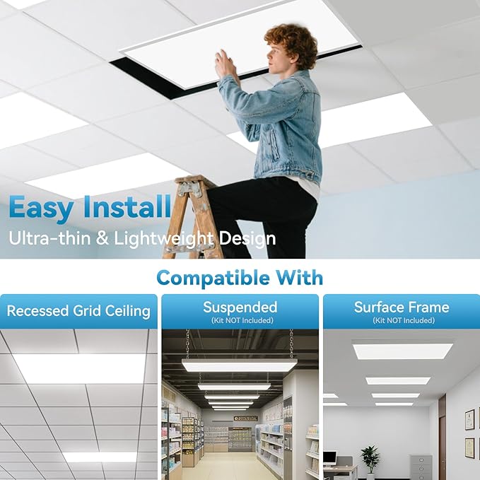 2x4 LED Flat Panel Light Drop Ceiling Office Fixture, 5 CCT 3000K-6500K Adjustable & 5 Wattage Selectable,0-10V Dimmable, 2X4 LED Flush Mount Ceiling Light, ETL Listed 48Pack