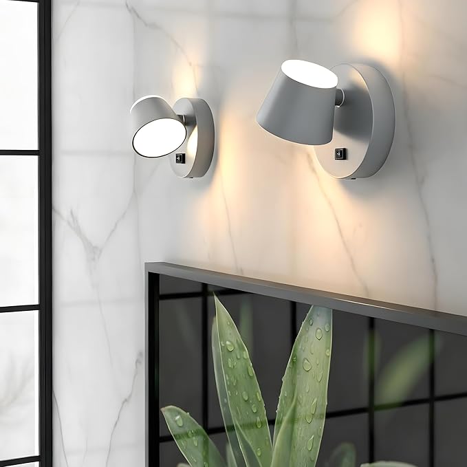 URSOLA Battery Operated Wall Sconce with Remote, LED Rechargeable Battery Wall Light with 9000mAh 3CCT and Dimmable Magnetic 360° Rotation Cordless Light for Bedroom（Grey）