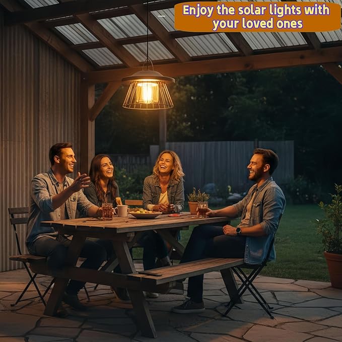 HULPPRE 3000lm Solar Light Indoor&Outdoor,Solar Shed Light Daytime or Night,Classic Metal with E27 Bulb,Cool or Warm White,5 Modes LED Pendant Lamp for Barn,Chicken Coop,Patio,Garden,Yard,Gazebo