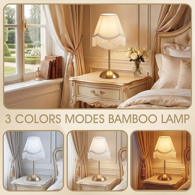 4 Pack Wedding Tassel Cordless Table Lamp Rechargeable Touch LED Small Gold Portable Battery Operated USB-c Desk Lamp 3 Color Dimmable for Wedding Birthday Outdoor Party Home
