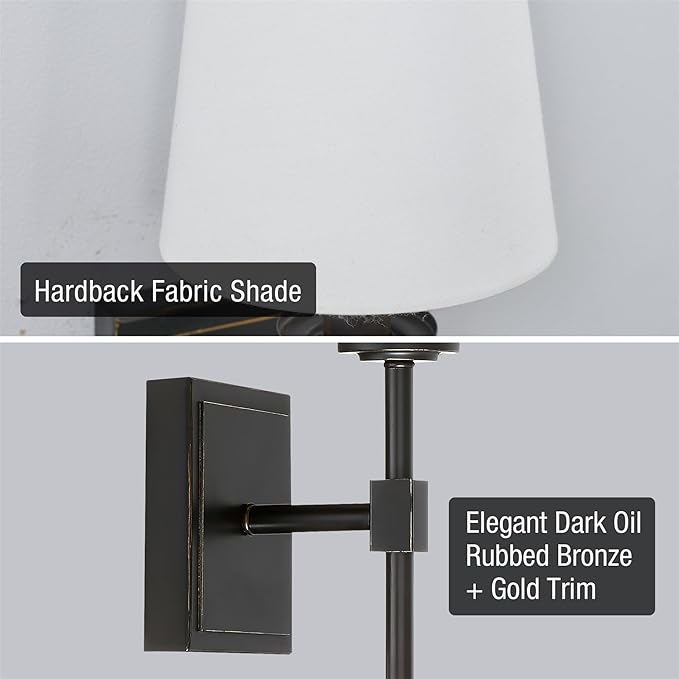 Kira Home Torche 20" Wall Sconce/Wall Light + Linen Shade, Oil-Rubbed Bronze Finish