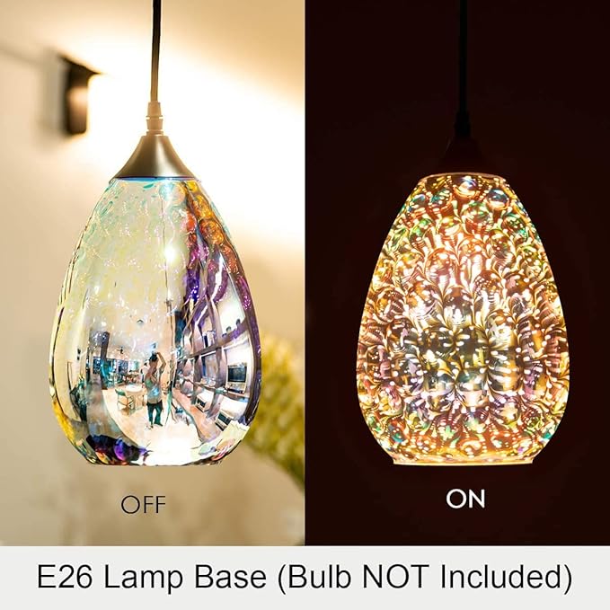 Yisuro Modern 3D Pendant Lights Kitchen Island 3 Pack, Farmhouse Colorful Glass Pendant Light with Clear Globe Shade, Kitchen Island Lighting for Dining Room Entryway, 7.8-inch Diameter