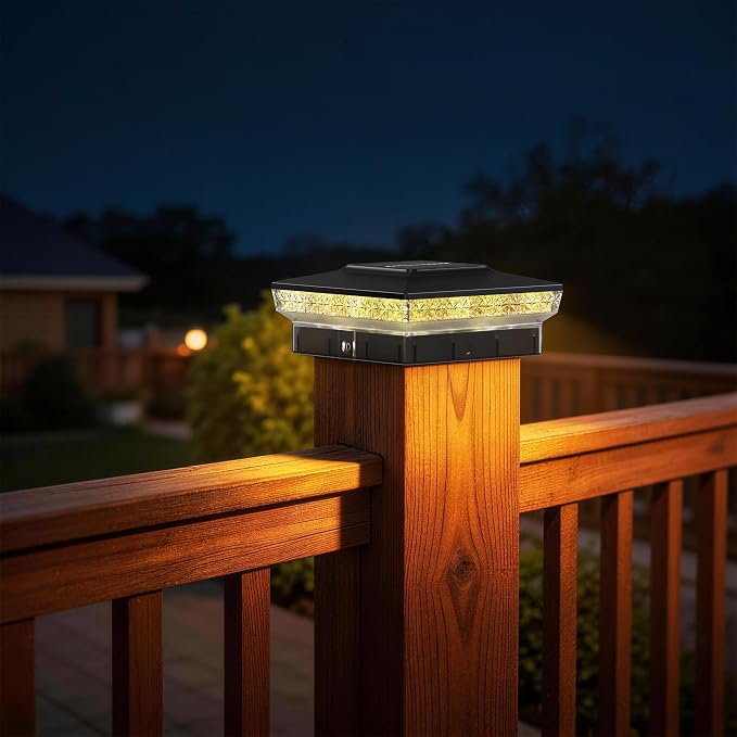 KEILAIMO Solar Post Cap Lights 2 Packs for 4x4 Wooden/Vinyl Posts, IP65 Waterproof Fence Post Solar Lights with Warm/Cool/Neutral Lighting, Outdoor Post Lights for Garden, Patio, Porch- Carbon Black