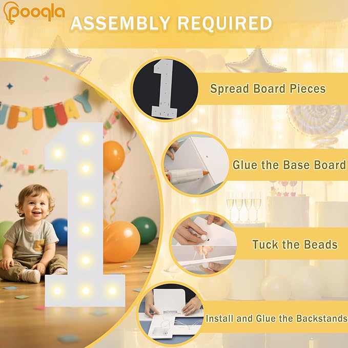Pooqla 2.4FT Light Up Numbers, Marquee Numbers 2.4 Feet Tall Party Decor for Her Him, Mosaic Big Sign for 6th 16th 60th Birthday Anniversary Decoration Backdrop, Large Pre-Cut Frame Number 6