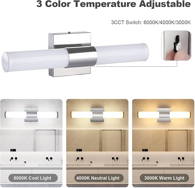 TRLIFE Dimmable Bathroom Vanity Ligh Fixture, 3 Color Temperature Modern Bathroom Vanity Light, 12W LED Vanity Light Bathroom Lights Over Mirror (12W, 24inch)