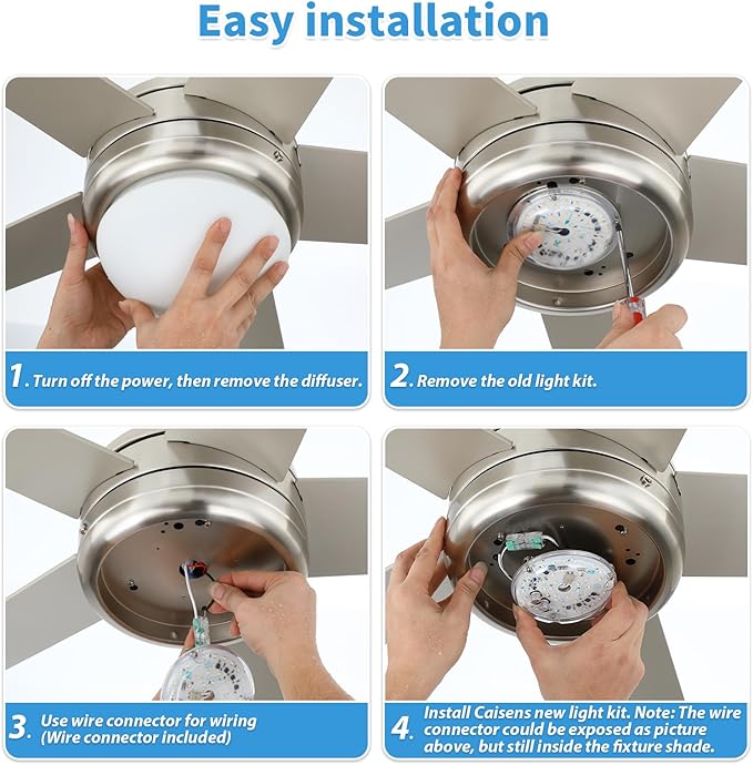 4 Inch LED Ceiling Fan Light Kit, 18W 2200LM 3000K 4500K 6000K Ceiling Fan Light Replacement, Round Ceiling Fan Light Kit Replacement, 120V, CRI90, Dimmable