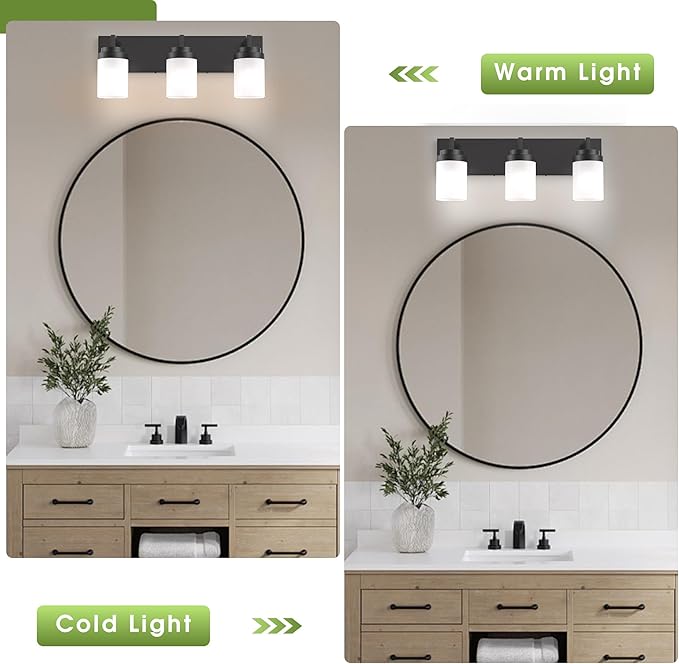 Espird Bathroom Vanity Light, 3 Light Matte Black Vanity Light with White Matte Glass Shade, 22in Farmhouse Wall Light, Lighting Fixtures Over Mirror for Bathroom/Living Room