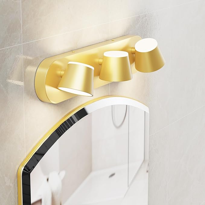 URSOLA 3 Light Bathroom Vanity Light, LED Gold Wall Light Fixtures, Up and Down Rotatable Dimmable 20 inch Bathroom Lighting Fixtures Over Mirror