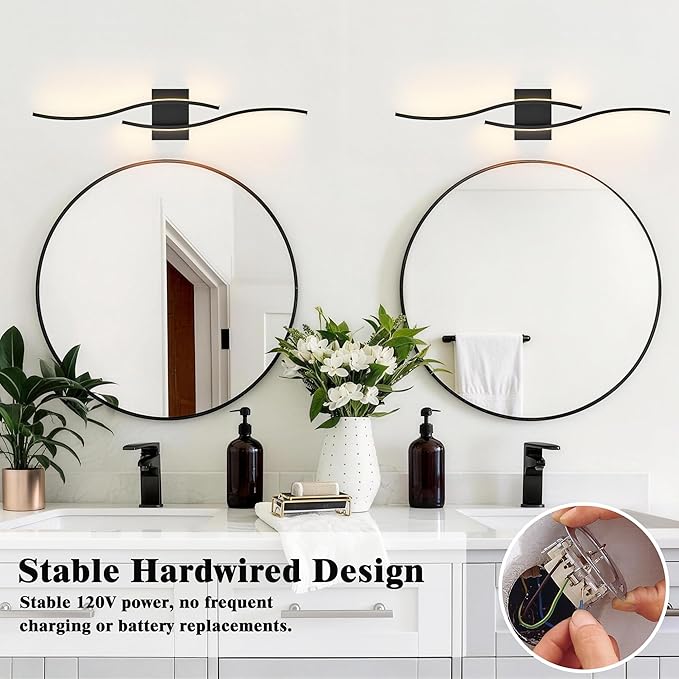KARTOOSH 2 Pack Bathroom Vanity Lights Fixtures Over Mirror Hardwired Black Light Fixture Wall Lights 3CCT Dimmable LED Bathroom Light Fixtures 31.5 Inch Modern Wall Sconce Picture Lights for Wall