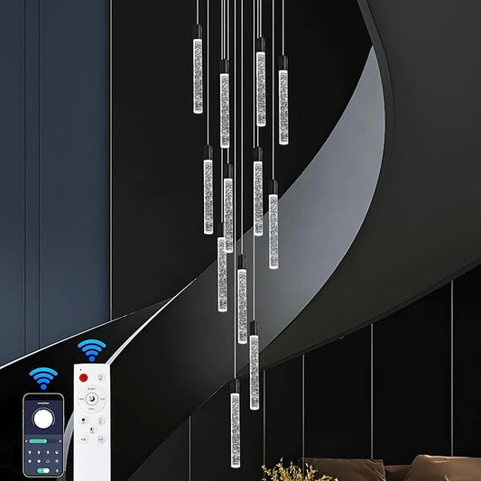 12-Light 137.79'' High Ceiling Chandeliers Modern Crystal Chandeliers for Entryway Long Spiral LED Dimmable Chandelier Flush Mount Ceiling Staircase Foyer Living Room Ceilings Light Fixture