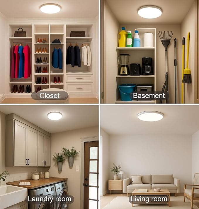 Leetdud Flush Mount Ceiling Light Fixture Wired Dimmable, 13 Inch 24W, 5 CCT 2700/3000/3500/4000/5000K, 3 Brightness Settable, Surface Mount LED Lights for Bedroom Stairs Hallway Laundry Porch, White