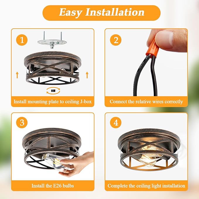 2-Light Flush Mount Ceiling Light Fixture, Farmhouse Ceiling Lights for Kitchen, Modern Black Close to Ceiling Light for Hallway Bedroom Balcony Porch Stairway, E26 (Oil Rubbed Bronze, 1 Pack)