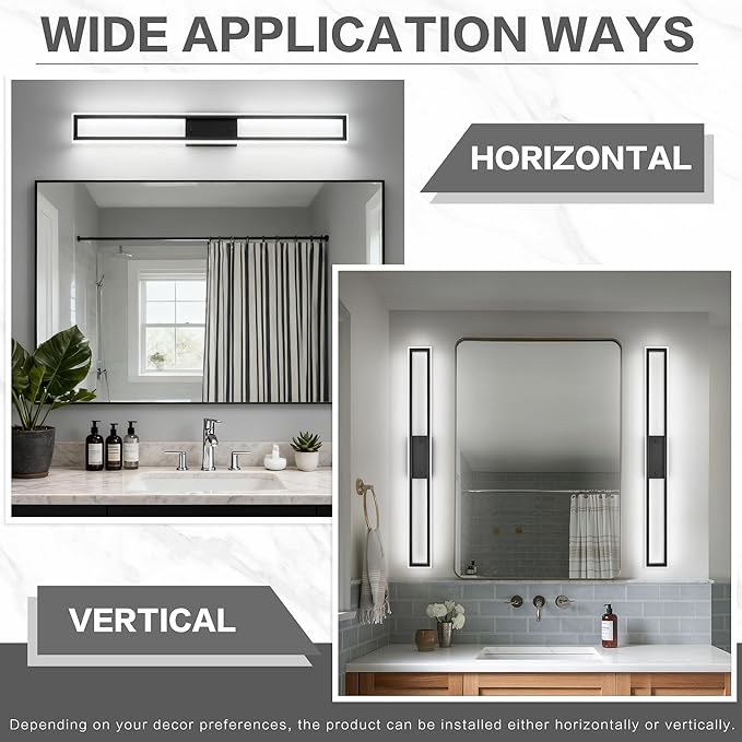 ZUZITO Modern Bathroom Vanity Light - Matte Black Bathroom Light Fixture 40 Inch - Dimmable LED Vanity Bar Light 6000K