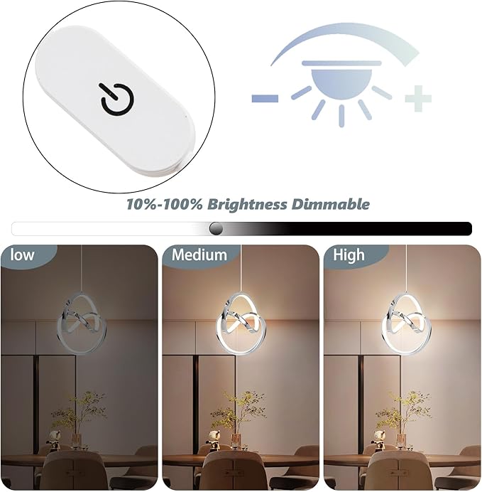 Modern LED Pendant Light Fixtures Pendant Lights Kitchen Island Lighting Adjustable Height Chrome Hanging Lamp for Dining Room Bedroom Living Room (1 Pack)