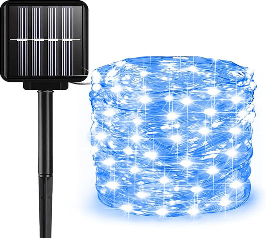 Solar String Lights Outdoor, 33 Feet 100 LEDs 8 Modes Solar Fairy Lights for Outside, Waterproof Outdoor Light for Patio Yard Christmas Tree Halloween Wedding Party Decorations, Blue
