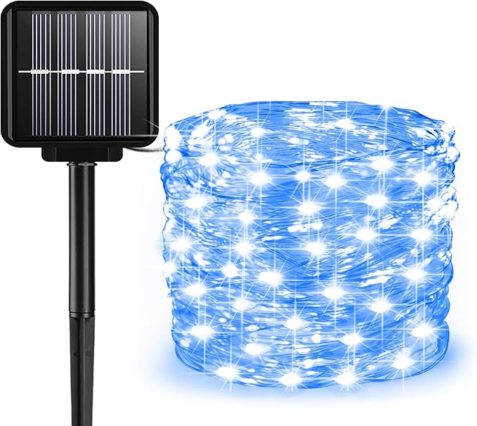 Solar String Lights Outdoor, 99 Feet 300 LEDs 8 Modes Solar Fairy Lights, Waterproof Outdoor Light for Patio Garden Yard Christmas Tree Halloween Wedding Party Decorations, Blue