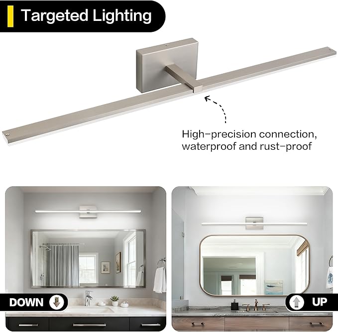 ZUZITO 40 Inch Modern Vanity Light for Bathroom Brushed Nickel Over Cabinet Arm Extra Wide LED Bar 6000K Daylight
