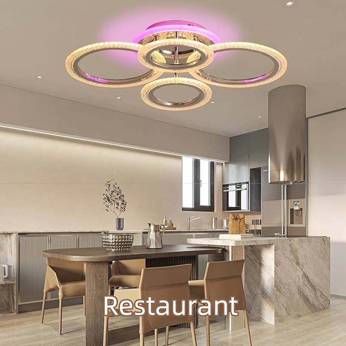 Modern Ceiling Light,50W Flush Mount Ceiling Lights,Dimmable lampara de techo para sala,4 Rings Lighting Fixture Ceiling Lamps for Living Room, Bedroom,Kitchen,Laundry Room,3000-6000K,Chrome