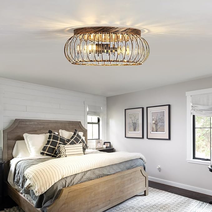 YYJLX Modern Crystal Ceiling Light Oil Rubbed Bronze Flush Mount Ceiling Light Fixture 3 Light Ceiling Chandelier for Hallway Bedroom Bathroom Foyer Living Room Dining Room Kitchen.