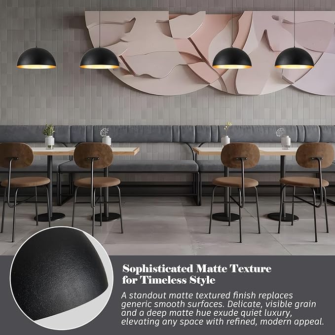 16 Inch Industrial Pendant Lighting for Kitchen Island, Black and Gold Metal Dome Pendant Light Fixtures, Hemispherical Hanging Ceiling Light E26 Base for Reading Dining Room Foyer Cafe, 2 Pack