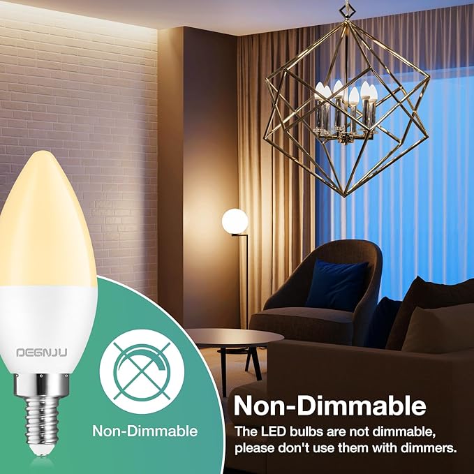 DEGNJU 20 Pack LED Candelabra Light Bulbs 60W Equivalent, Chandelier Light Bulbs Soft White 2700K, E12 LED Bulb, Type B Light Bulb 5.5W, Candelabra Base, 120V, B11 Candle Light Bulb, Non-Dimmable