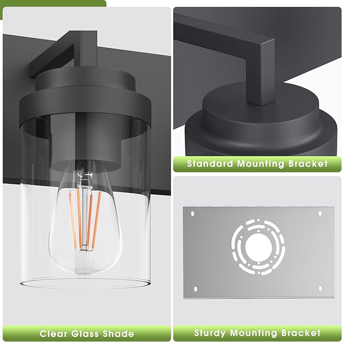 Espird Bathroom Vanity Light, 6 Light Bathroom Light Fixtures Over Mirror, Black Vanity Lights with Clear Glass Shade, Modern Bathroom Light Fixtures for Bedroom, Hallway