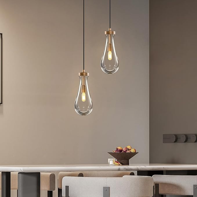 Raindrop Pendant Lights Kitchen Island: 2 Head Copper Brown Teardrop Hanging Light - Durable Crystal Pendants Light over Dining Table - Raindrop Lighting Fixture for Bedroom Hallway Bulbs Included