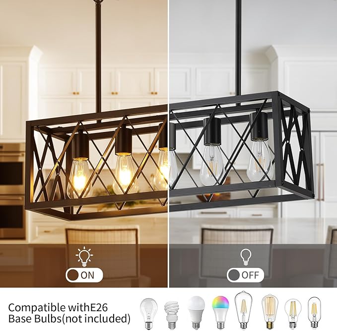 KEESFU Black Farmhouse Kitchen Island Lighting, 5 Lights Pendant Lighting Fixtures, Adjustable Height, Industrial Dining Room Light for Living Room Foyer Dining Table Over Sink.