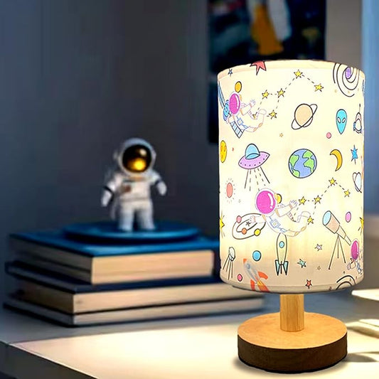 Astronaut Kids Table Lamp, Astronauts Room Decor for Boys,3 Level Dimmable Wood Nightstand Desk Base Flaxen Fabric Shade for Bedroom Living Room,Astronauts Gifts for Boys