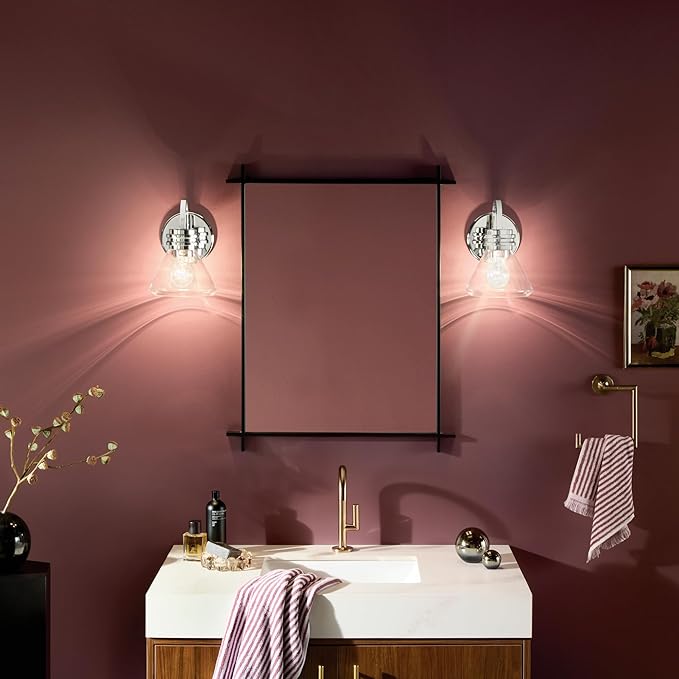 Kichler Farum 7.25" 1-Light Wall Sconce with Clear Glass in Chrome for Bathroom Vanity Light, Kitchen, Bedroom, Hallway, or Fireplace (7.25" W x 9.5" H) 55153CHCLR
