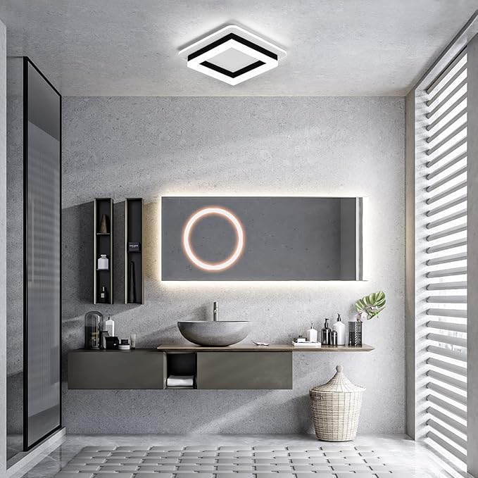 Square Modern Led Ceiling Light Fixture, 24W Black Flush Mount Hallway Ceiling Light Small Close to Ceiling Lamp for Living Room Bedroom Kitchen Balcony Cloakroom (Cool White, 6000K)