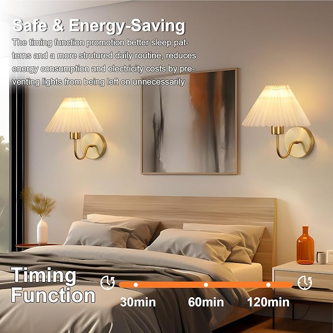 ADISUN Wall Sconces Sets of 2 RGB Battery Operated Wall Sconces for Bedroom Dresser Classic Golden Wall Lamp with Remote for Living Room Bathroom Dining Room Corridor Staircase (2 Bulbs Included)