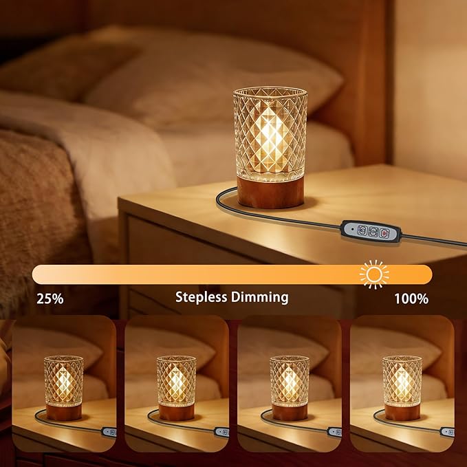 Night Light Bedside Lamp Touch and Dimmable Tabletop Brightness Adjustable for Adults, in Bed at Night Put on Table, Headboard, Dorm,Bedroom (Diamond Pattern)