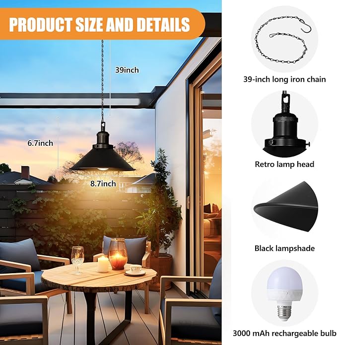 Bailoch 2 Pack Black Portable Battery Operated Hanging Lights, Rechargeable Wireless Outdoor Pendant Light with Remote, Battery Powered Chandelier Lantern Fixture for Indoor Outdoor Gazebo Porch Patio