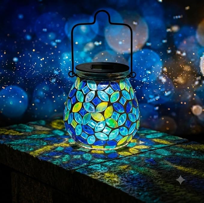 Bshine Mosaic Solar Lantern Outdoor Hanging Waterproof, Mosaic Light Indoor Decorative Table, Garden Decor for Yard Outside, Path, Courtyard, Lawn, Birthday Gift for Mom Women Gardening, Classical