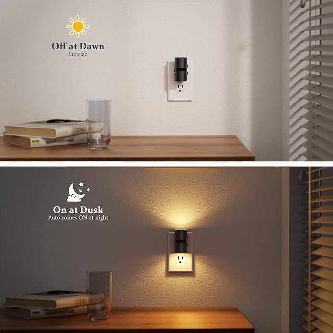 JandCase Motion Night Light, Rotating Night Lights Plug into Wall, 3 Colors 3000K-5000K-Amber, Dusk to Dawn & Motion Sensor, 3 Level Brightness Nightlight for Bathroom Bedroom Hallway [2 Pack]