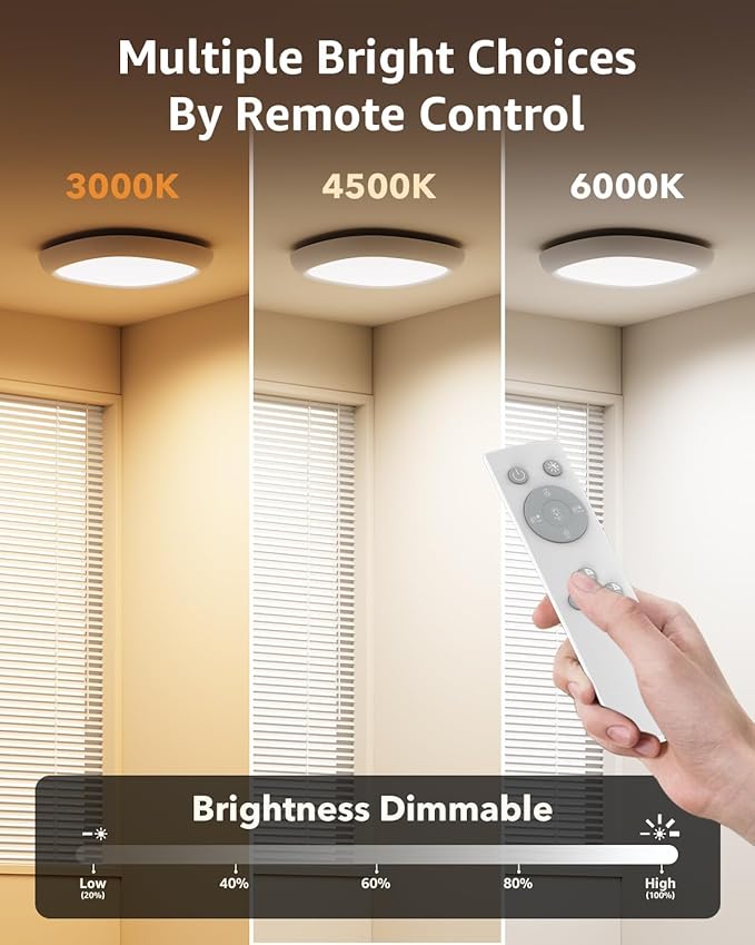 2 Pack Rechargeable Shower Lights for Inside Shower, 12000mAh Motion Sensor Wireless Ceiling Light with Remote No Wiring, Battery Operated Closet Lights Cordless LED Overhead Lighting Bathroom Garge