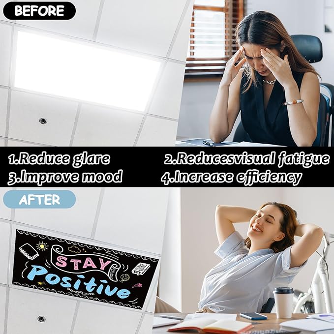 6Pcs Inspirational Fluorescent Light Covers for Classroom Ceiling Light 4x2Ft Motivational Word Magnetic Lights Cover Filter Easy Install for Back to School Office Hospital Ceiling Supply (Blackboard)
