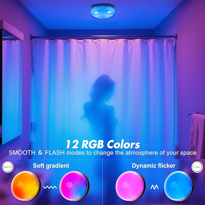 4-Pack Rechargeable Shower Lights for Inside Shower, 15 RGBW Color Changeable Waterproof Lights for Shower with Remote(Dimmable＆Timer), Wireless LED Mood Lighting for Bathroom, Closet, Bedroom, Party