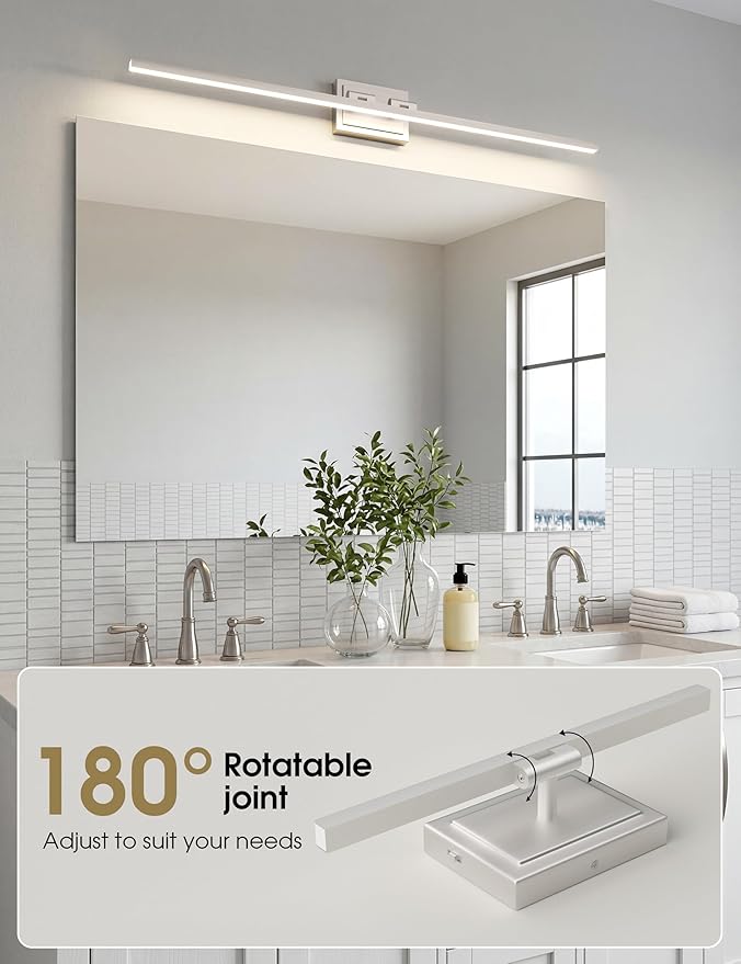 VOLISUN Modern Bathroom Vanity Light 39.4 inch, Rotatable, 24W Dimmable 5CCT Led Bathroom Light Fixture Over Mirror, Brushed Nickel Bar Vanity Light for Bathroom Mirror Cabinets-ETL Certificated