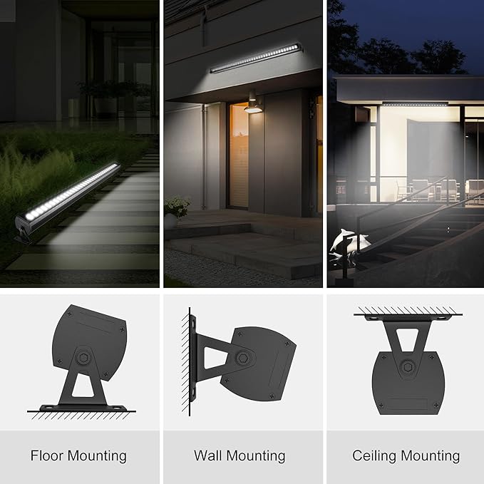 40″ LED Wall Washer Light Bar, 4000K Neutral White 36W Outdoor Light, IP65 120V AC Plug-in LED Flood Bar with 360° Adjustable Mount Brackets for Wall Wash Lighting, Landscape Uplighting