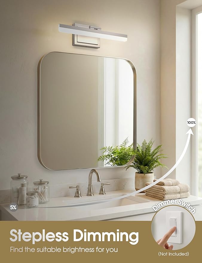 VOLISUN Modern Bathroom Vanity Light 15.7 inch, Rotatable, 20W Dimmable 5CCT Led Bathroom Light Fixture Over Mirror, Brushed Nickel Bar Vanity Light for Bathrooms Mirror Restroom-ETL Certificated